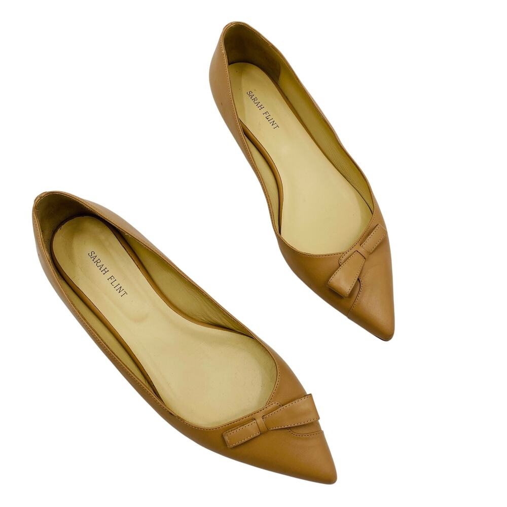 Sarah Flint Natalie Tan leather bow pointed toe flats